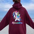 Alexandra Nombre Personalizado Rainbow Unicorn Dabbing Women Oversized Hoodie Back Print Maroon