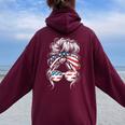 American Messy Bun Girl 4Th Of July Messy Bun Usa Flag Women Oversized Hoodie Back Print Maroon