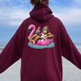 Bigfoot Chilling On Flamingo Float With Beer Fun Summer Vibe Women Oversized Hoodie Back Print Maroon