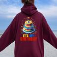 Building Bricks Cake It's My Birthday Boys Girls Build Women Oversized Hoodie Back Print Maroon