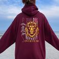 Christian Religions Usa Flag Lion Jesus Faith Over Fear Women Oversized Hoodie Back Print Maroon