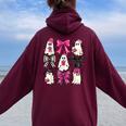 Cute Ghost Coquette Aesthetic Pink Bows Spooky Season Girl Women Oversized Hoodie Back Print Maroon