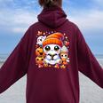 Cute Ghost Reading Book Pumpkins Fall Chocolate Halloween Women Oversized Hoodie Back Print Maroon