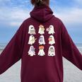 Cute Ghost Reading Books Teacher Halloween Reading Women Oversized Hoodie Back Print Maroon
