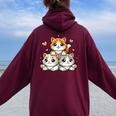 Cute Kawaii Cats Neko Kitten Cat Lover Girl Women Oversized Hoodie Back Print Maroon