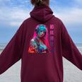 Cyberpunk Anime Girl Felpa con cappuccio oversize da donna con stampa posteriore Maroon