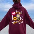 Donna Teach Love Inspire Sunflower Teachers Inspirational Con Collo A Felpa con cappuccio oversize da donna con stampa posteriore Maroon