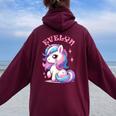 Evelyn Simpatico Unicorno Per Ragazze Nome Evelyn Felpa con cappuccio oversize da donna con stampa posteriore Maroon