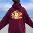 Fall Autumn Turkey Thanksgiving Family Matching Girls Women Oversized Hoodie Back Print Maroon