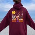 Fall Halloween Chicken Pumpkin Chick Or Treat Spooky Women Oversized Hoodie Back Print Maroon