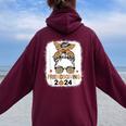 Friends Giving 2024 Thanksgiving Friendsgiving Messy Bun Women Oversized Hoodie Back Print Maroon