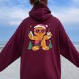 Gingerbread Man Cookie Santa Claus Hat Christmas Boys Girls Women Oversized Hoodie Back Print Maroon