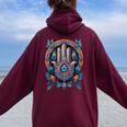 Hamsa Mano Con Motivo Spirituale Mandala Felpa con cappuccio oversize da donna con stampa posteriore Maroon