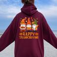 Happy Thanksgiving Fall Autumn Thanksgiving Gnomes Gnomie Women Oversized Hoodie Back Print Maroon