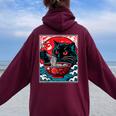 Kawaii Black Cat Eating Ramen Japanese Anime Lover N Girl Women Oversized Hoodie Back Print Maroon