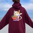 Kawaii Ramen Neko Uomini Donne Bambini Noodle Anime Giapponese Felpa con cappuccio oversize da donna con stampa posteriore Maroon