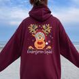 Kindergarten Squad Plaid Reindeer Santa Teacher Christmas Women Oversized Hoodie Back Print Maroon