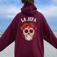 La Jefa Sugar Skullêtements Mexicain Dia De Los Muertos Dead Sweat à capuche oversize pour femme avec imprimé dans le dos Maroon