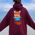 Libro Di Lettura Del Panda Rosso Addormentato Panda Rosso Felpa con cappuccio oversize da donna con stampa posteriore Maroon