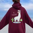 Llama No Problama Divertente Lama Cactus Felpa con cappuccio oversize da donna con stampa posteriore Maroon