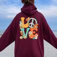 Love 60'S 70'S Party Outfit Groovy Hippie Costume Segno Della Pace Felpa con cappuccio oversize da donna con stampa posteriore Maroon