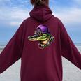 Mardigator Mardi Gras Alligator Costume Mardi Gras Women Oversized Hoodie Back Print Maroon