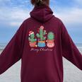 Merry Christmas Cactus Tree Lights Cactus Lover Xmas Women Oversized Hoodie Back Print Maroon