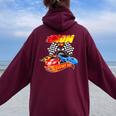 Mom Of The Birthday Boy Race Car Birthday Party Racing Cute Women Oversized Hoodie Back Print Maroon