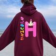 Monogramma Lettera H Con Nome Unicorno Per Ragazze E Donne Felpa con cappuccio oversize da donna con stampa posteriore Maroon