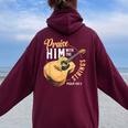 Praise Him With The Strings Bible Psalm Christian Guitar Women Oversized Hoodie Back Print Maroon