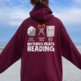 Rock Paper Scissor Reading Book Reading Teacher Bookworm Women Oversized Hoodie Back Print Maroon