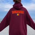 Romania Bandiera Uomini Donne Bambini Romania Felpa con cappuccio oversize da donna con stampa posteriore Maroon