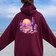 Saguaro Cactus Arizona Desert Cute Moon Pastel Purple Pink Women Oversized Hoodie Back Print Maroon