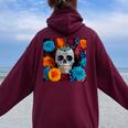Tête De Mort Mexicaine Dia De Muertos Jour Des Morts Floral Sweat à capuche oversize pour femme avec imprimé dans le dos Maroon