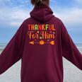 Thankful For Him Couples Fall Matching Couple Thanksgiving Women Oversized Hoodie Back Print Maroon