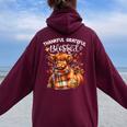 Thankful Grateful Blessed Highland Cow Fall Y'all Autumn Women Oversized Hoodie Back Print Maroon