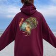 Thanksgiving Retro Vintage Turkey Fall Thankful Thanksgiving Women Oversized Hoodie Back Print Maroon