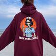 Trick Or Treatment Halloween Nurse Skeleton Ghost Women Oversized Hoodie Back Print Maroon