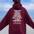 Trump Sostenitore Christian Etero Unwoke Conservatore Felpa con cappuccio oversize da donna con stampa posteriore Maroon