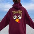 Turkey Face Leopard Headband Womens Thanksgiving Pilgrim Women Oversized Hoodie Back Print Maroon