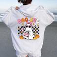Boo-Jee Cute Ghost Coffee Toddler Girl Halloween Women Oversized Hoodie Back Print White
