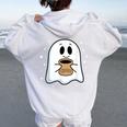 Coffee Lovers Cute Ghost Drinking Coffee Halloween Women Oversized Hoodie Back Print White