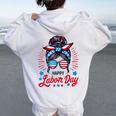 Happy Labor Day Labor Day Messy Bun Usa Flag Women Oversized Hoodie Back Print White
