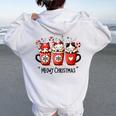 Meowy Christmas Cute Cats And Coffee Merry Xmas Graphic Women Oversized Hoodie Back Print White