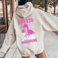 Bambino Dinosauro Presto Sorella Maggiore Divertente Ragazza Felpa con cappuccio oversize da donna con stampa posteriore Sand