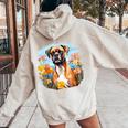 Carino Boxer Cane In Botanico Giardino Fiore Cucciolo Mamma Felpa con cappuccio oversize da donna con stampa posteriore Sand