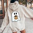 Coffee Lovers Cute Ghost Drinking Coffee Halloween Women Oversized Hoodie Back Print Sand