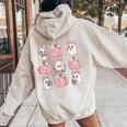 Cute Ghost Florals Pink Coquette Bows Pumpkin Halloween Girl Women Oversized Hoodie Back Print Sand