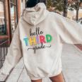 Di Hello Third Grade Ritorno A Scuola Felpa con cappuccio oversize da donna con stampa posteriore Sand