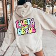 Fourth Grade Groovy Happy First Day Of School Bright Dots Women Oversized Hoodie Back Print Sand